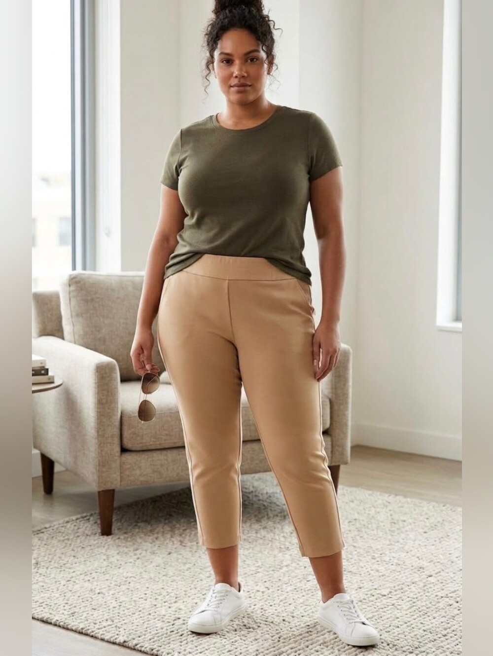 Express Capri Crop Khaki Slack Pants Size XL Xlarge Cropped Knee Length Stretch